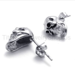 Brincos De Titânio Com Caveira De Diamante Incrustada