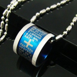 Colar Com Pingente De Titânio Puro Com Cruz Azul E Rolo Bíblico Masculino
