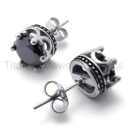 Brincos Retro Crown Titanium