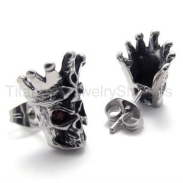 Brincos De Titânio Com Caveira De Olhos Vermelhos