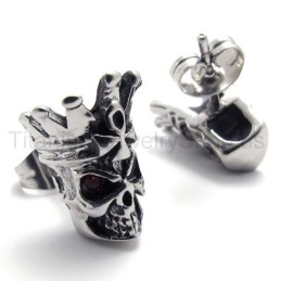 Brincos De Titânio Com Caveira De Olhos Vermelhos