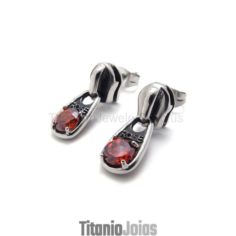 Brincos De Titânio Retrô Com Diamante Vermelho Brincos De Titânio Retrô Com Diamante Vermelho