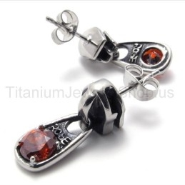 Brincos De Titânio Retrô Com Diamante Vermelho