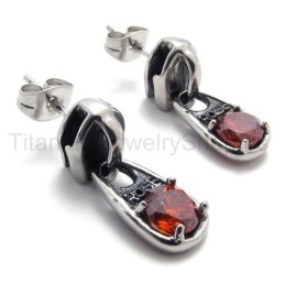 Brincos De Titânio Retrô Com Diamante Vermelho