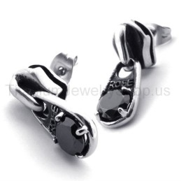 Brincos De Titânio Retrô Com Diamante Negro