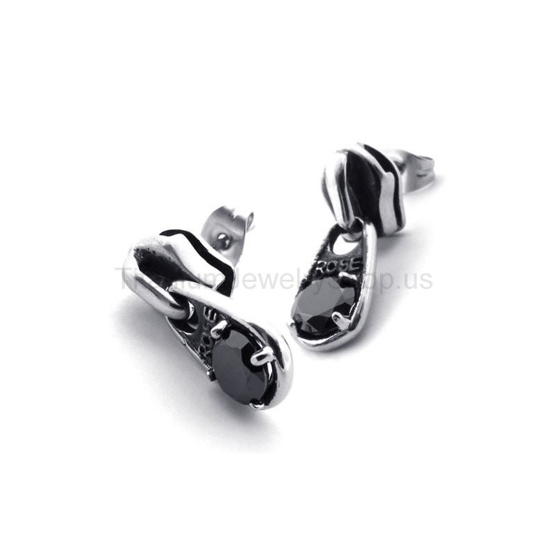 Brincos De Titânio Retrô Com Diamante Negro Brincos De Titânio Retrô Com Diamante Negro
