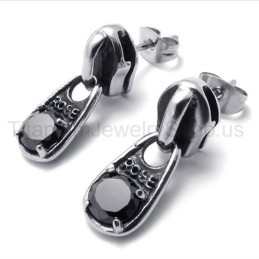 Brincos De Titânio Retrô Com Diamante Negro