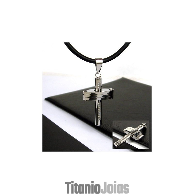 Pingente De Aço Titânio Com Cruz De Pedra Preciosa Noble Man