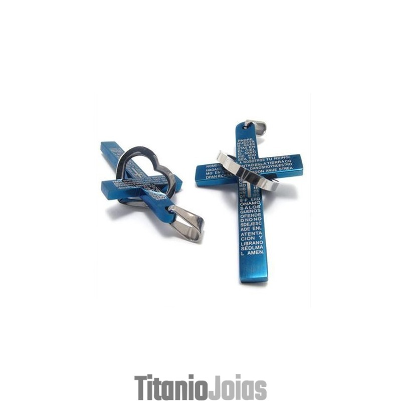 Pingente De Aço Titânio Com Cruz Em Forma De Coração Cool Man (Novo) Cor Azul Pingente De Aço Titânio Com Cruz Em Forma De Coração Cool Man (Novo) Cor Azul