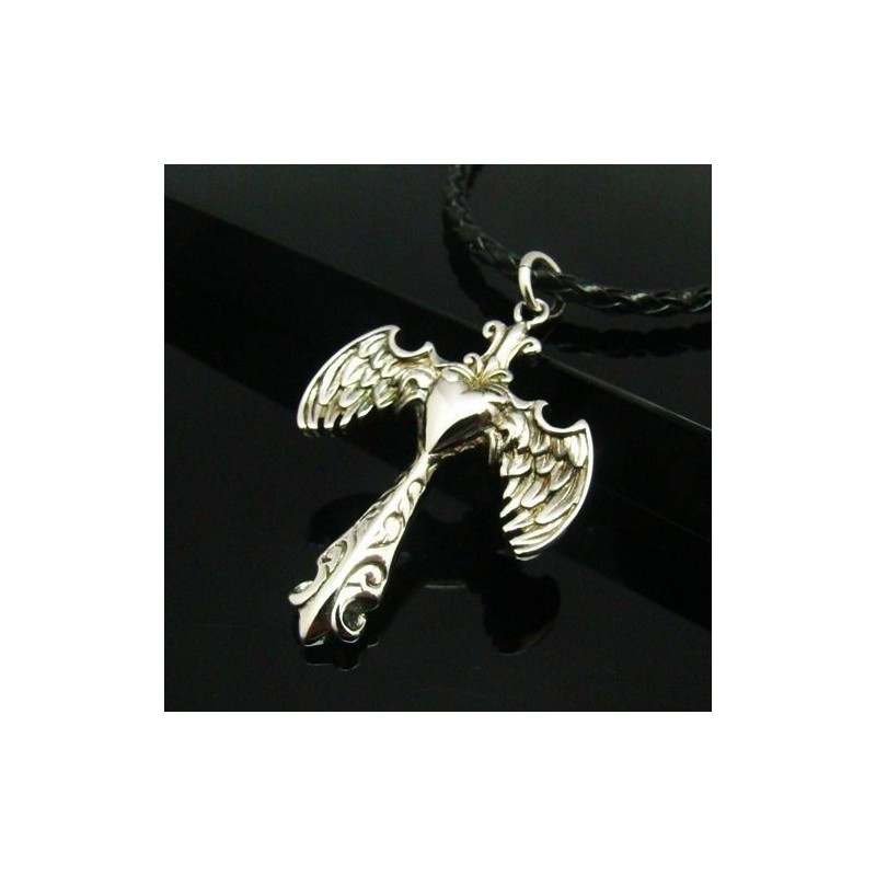 Colar Com Pingente De Titânio Puro Cool Man Angle Wing Cross Colar Com Pingente De Titânio Puro Cool Man Angle Wing Cross