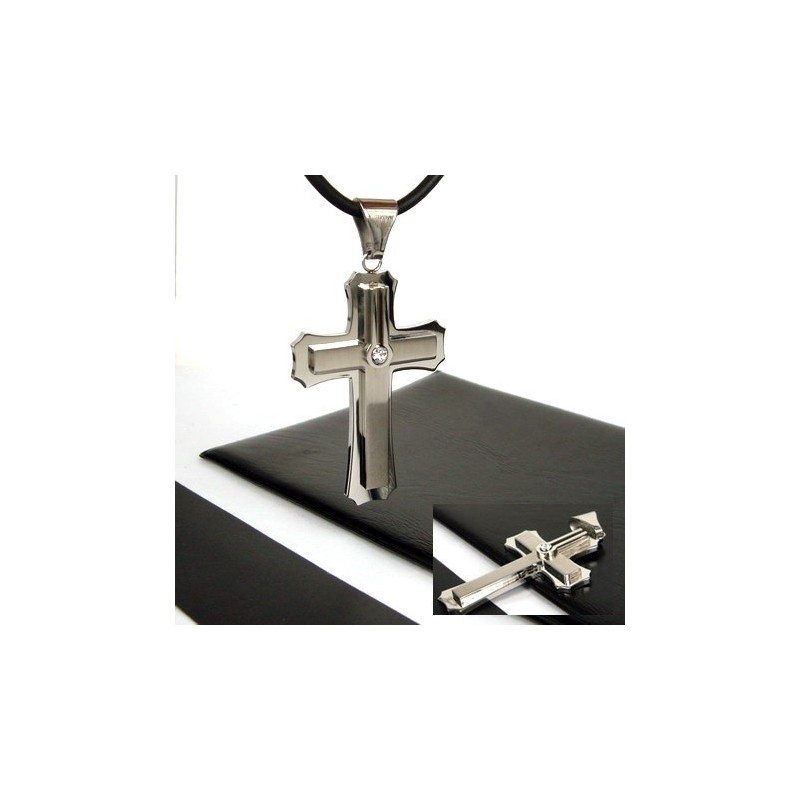 Pingente De Titânio Puro Com Pedra Preciosa Cruzada De 2 Camadas Para Homem Pingente De Titânio Puro Com Pedra Preciosa Cruzada De 2 Camadas Para Homem