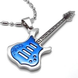 Colar Com Pingente De Guitarra Azul De Titânio Puro De Alta Qualidade Para Homem