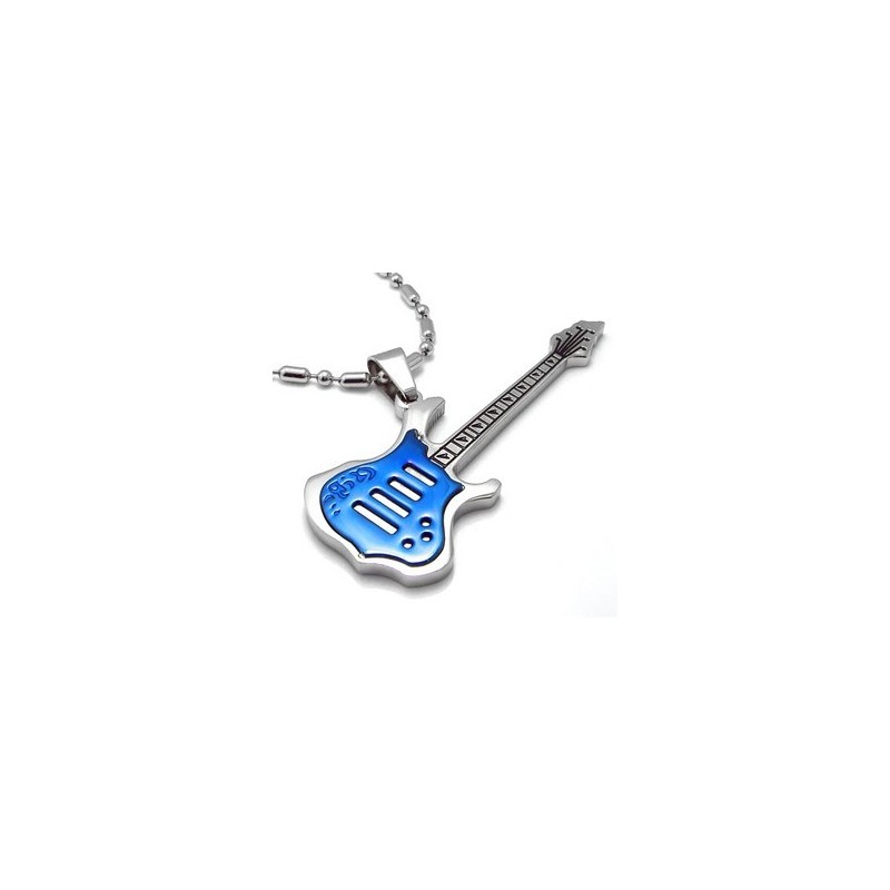 Colar Com Pingente De Guitarra Azul De Titânio Puro De Alta Qualidade Para Homem Colar Com Pingente De Guitarra Azul De Titânio Puro De Alta Qualidade Para Homem