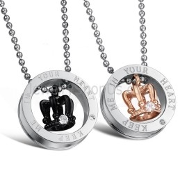 Coroas Reais Em Titânio, Ouro Rosa E Preto, Pingentes "Keep Me In Your Heart" Para Amantes, Com Strass E Correntes Grátis C603