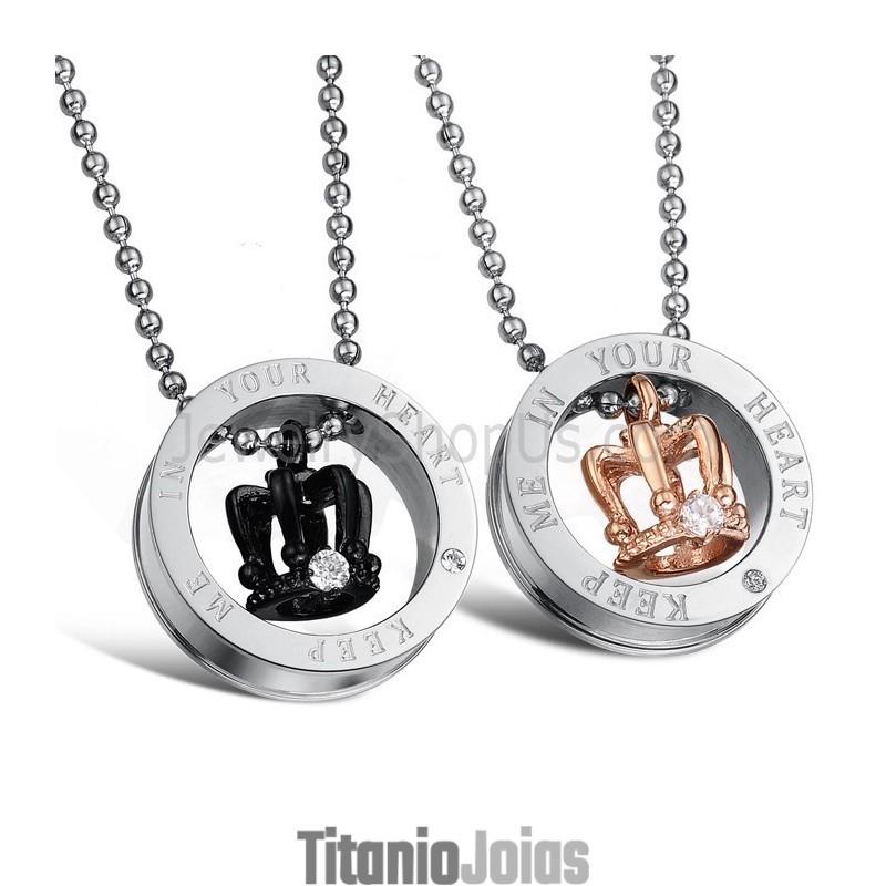Coroas Reais Em Titânio, Ouro Rosa E Preto, Pingentes "Keep Me In Your Heart" Para Amantes, Com Strass E Correntes Grátis C603 Coroas Reais Em Titânio, Ouro Rosa E Preto, Pingentes "Keep Me In Your Heart" Para Amantes, Com Strass E Correntes Grátis C603