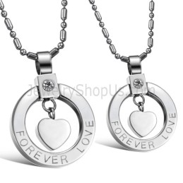Pingentes De Prata E Titânio Com Pingentes "Amor Eterno" Em Formato De Coração, Com Strass E Correntes Grátis C415
