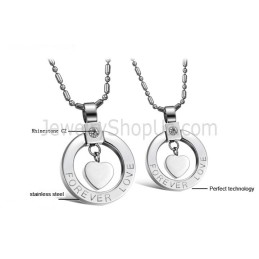 Pingentes De Prata E Titânio Com Pingentes "Amor Eterno" Em Formato De Coração, Com Strass E Correntes Grátis C415