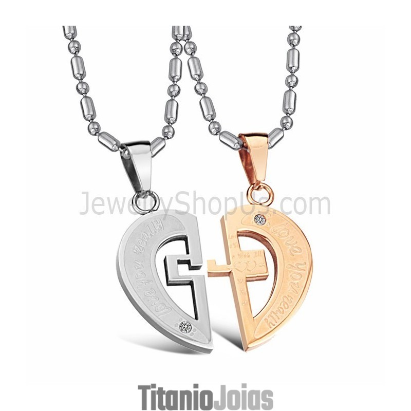 Pingentes De Coração Em Titânio, Ouro Rosa E Prata, Com Strass E Correntes Grátis C641 Pingentes De Coração Em Titânio, Ouro Rosa E Prata, Com Strass E Correntes Grátis C641