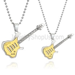 Pingentes De Guitarra Em Titânio Dourado Com Correntes Grátis C343