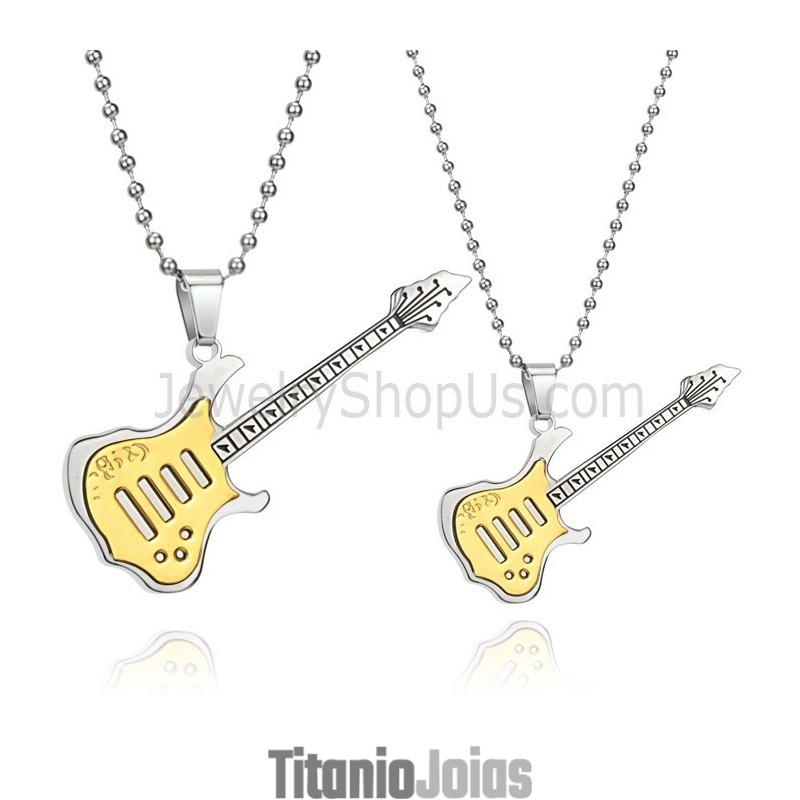 Pingentes De Guitarra Em Titânio Dourado Com Correntes Grátis C343
