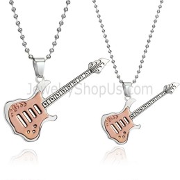 Pingentes De Guitarra Em Titânio E Ouro Rosa Com Correntes Grátis C343