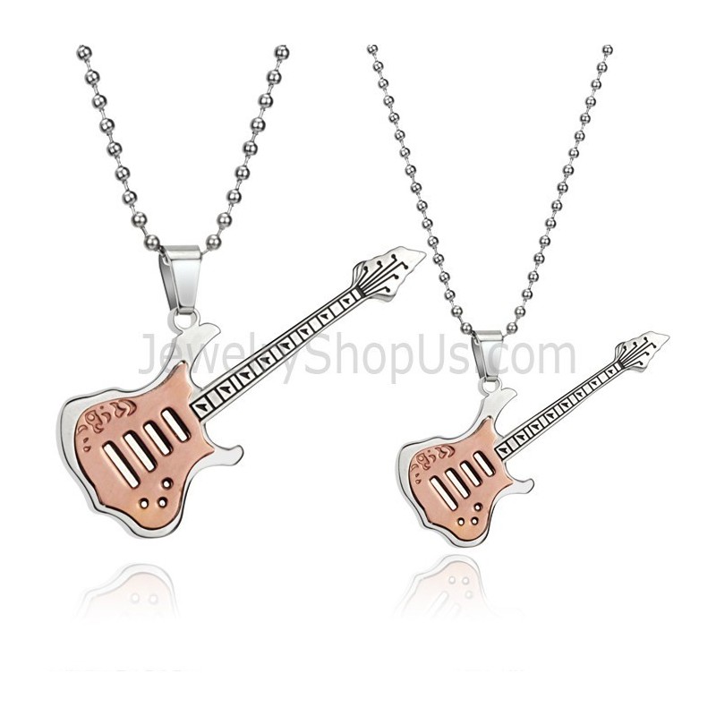Pingentes De Guitarra Em Titânio E Ouro Rosa Com Correntes Grátis C343