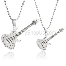 Pingentes De Guitarra Em Titânio E Prata Com Correntes Grátis C343