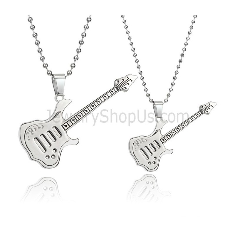 Pingentes De Guitarra Em Titânio E Prata Com Correntes Grátis C343 Pingentes De Guitarra Em Titânio E Prata Com Correntes Grátis C343