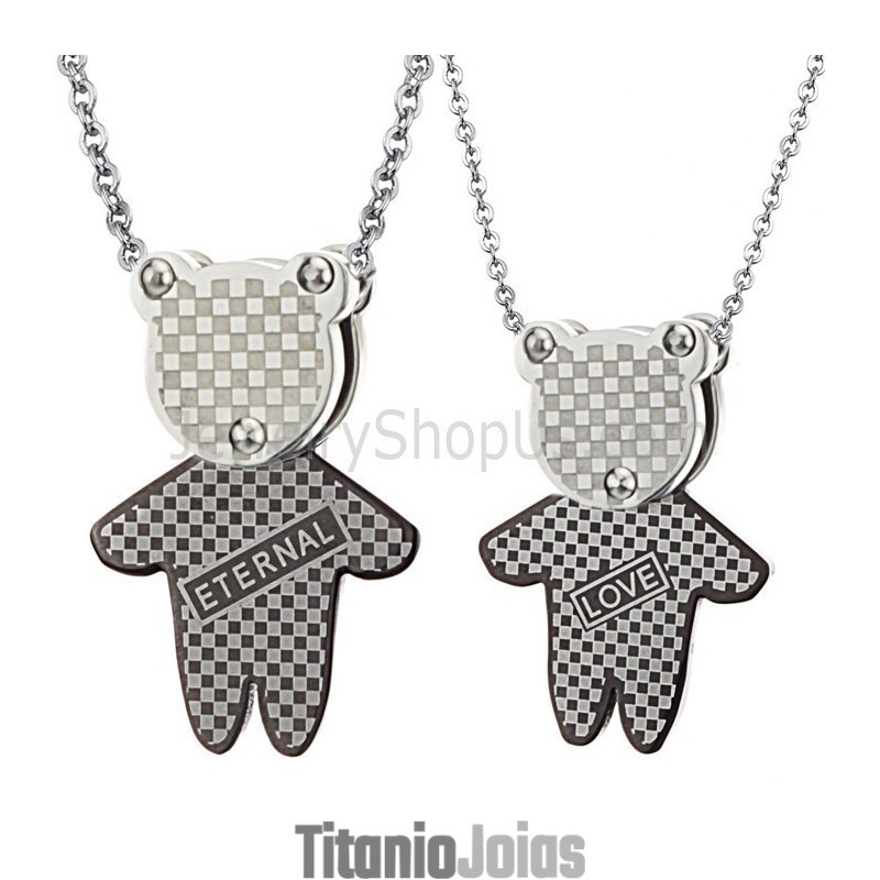 Pingentes De Urso De Titânio "Eternal & Love" Com Correntes Grátis C446 Pingentes De Urso De Titânio "Eternal & Love" Com Correntes Grátis C446