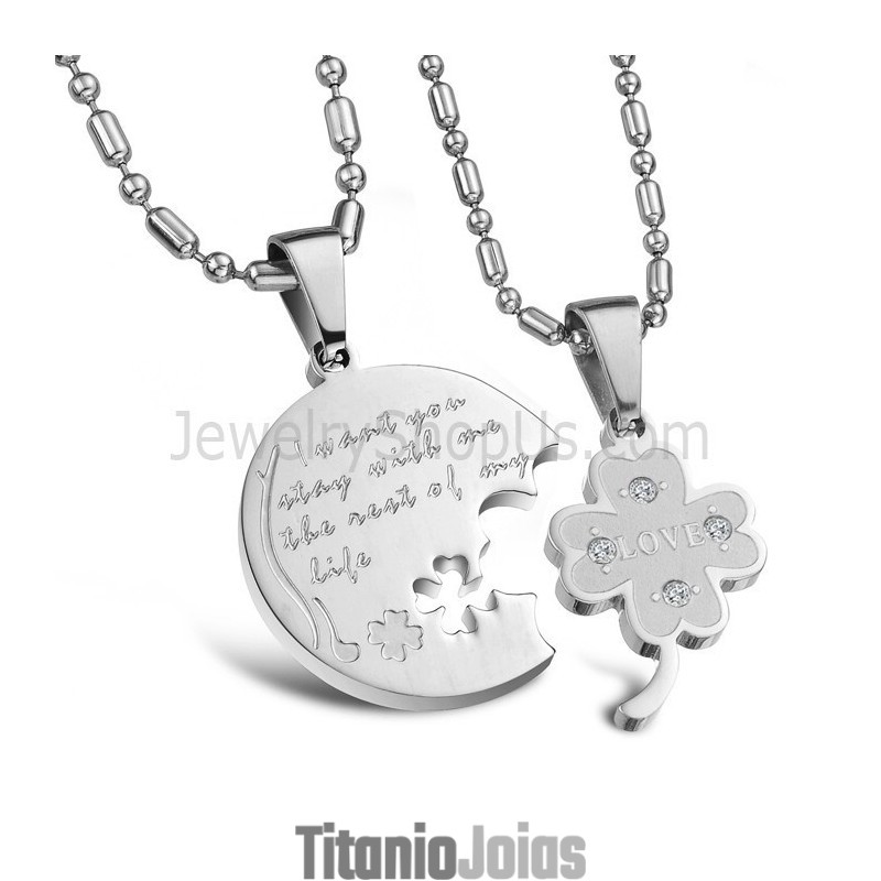 Pingentes De Trevo De Titânio E Prata Com Strass E Correntes Grátis C599 Pingentes De Trevo De Titânio E Prata Com Strass E Correntes Grátis C599
