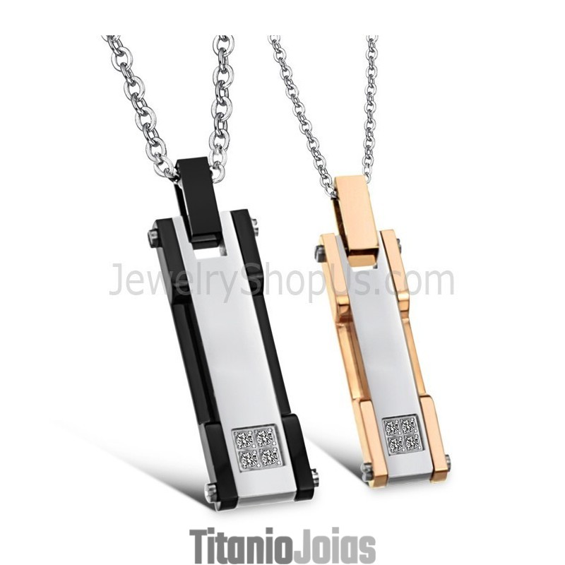 Pingentes Retangulares De Titânio Em Ouro Rosa E Preto Com Strass E Correntes Grátis C362 Pingentes Retangulares De Titânio Em Ouro Rosa E Preto Com Strass E Correntes Grátis C362