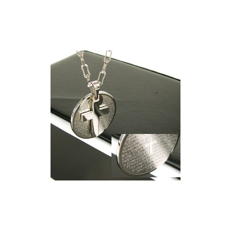 Colar Com Pingente De Aço Titânio Com Cruz De Duas Camadas Para Presente Colar Com Pingente De Aço Titânio Com Cruz De Duas Camadas Para Presente