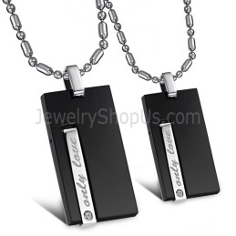 Pingentes Retangulares De Titânio Preto "Only Love" Lovers Com Strass E Correntes Grátis 220