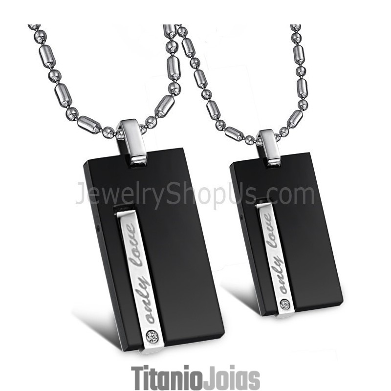 Pingentes Retangulares De Titânio Preto "Only Love" Lovers Com Strass E Correntes Grátis 220