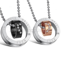 Anéis De Titânio Em Ouro Rosa E Preto "Keep Me In Your Heart" Com Pingentes Para Amantes, Strass E Correntes Grátis C673