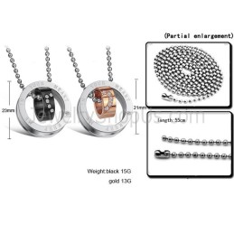 Anéis De Titânio Em Ouro Rosa E Preto "Keep Me In Your Heart" Com Pingentes Para Amantes, Strass E Correntes Grátis C673