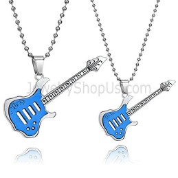 Pingentes De Guitarra Azul De Titânio Com Correntes Grátis C343