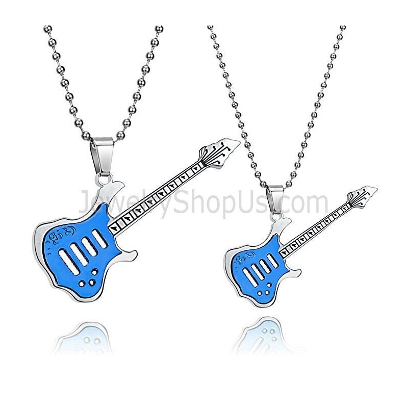 Pingentes De Guitarra Azul De Titânio Com Correntes Grátis C343 Pingentes De Guitarra Azul De Titânio Com Correntes Grátis C343