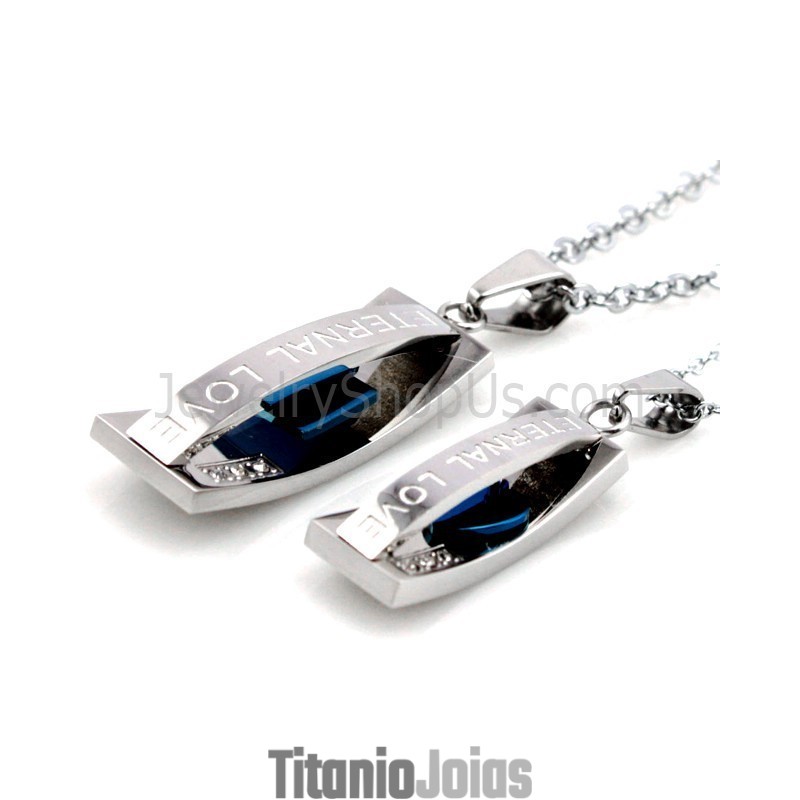 Pingentes "Amor Eterno" Em Titânio Azul Com Strass E Correntes Grátis C478 Pingentes "Amor Eterno" Em Titânio Azul Com Strass E Correntes Grátis C478