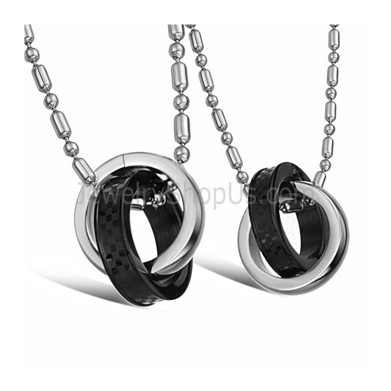 Anéis De Titânio Preto E Prata Com Pingentes Para Amantes Com Correntes Grátis C643