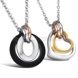 Anéis De Titânio E Pingentes De Amantes Com Strass E Correntes Grátis C606