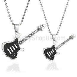 Pingentes De Guitarra Em Titânio Preto Com Correntes Grátis C343