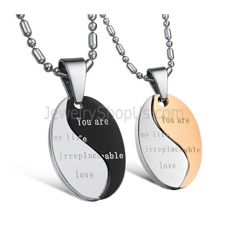 Pingentes De Amantes Com Correntes Grátis Em Titânio Preto E Ouro Rosa "Você É Minha Vida, Amor Insubstituível" C628 Pingentes De Amantes Com Correntes Grátis Em Titânio Preto E Ouro Rosa "Você É Minha Vida, Amor Insubstituível" C628