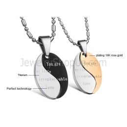 Pingentes De Amantes Com Correntes Grátis Em Titânio Preto E Ouro Rosa "Você É Minha Vida, Amor Insubstituível" C628