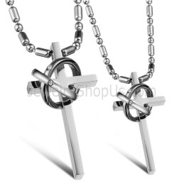 Pingentes De Cruz De Titânio E Prata Com Strass E Correntes Grátis Gx724
