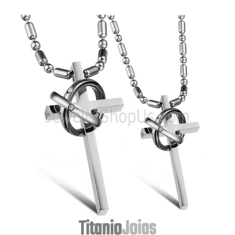 Pingentes De Cruz De Titânio E Prata Com Strass E Correntes Grátis Gx724 Pingentes De Cruz De Titânio E Prata Com Strass E Correntes Grátis Gx724