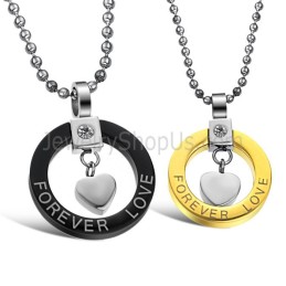 Pingentes "Amor Eterno" Em Titânio Preto E Dourado Com Strass E Correntes Grátis 280