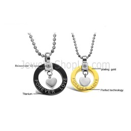 Pingentes "Amor Eterno" Em Titânio Preto E Dourado Com Strass E Correntes Grátis 280
