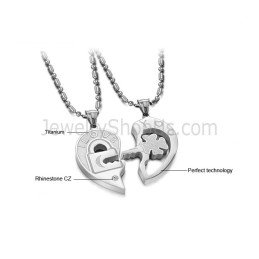 Pingentes De Titânio Com Forma De Coração, Chave E Cadeado, Para Amantes, Com Strass E Correntes Grátis C553