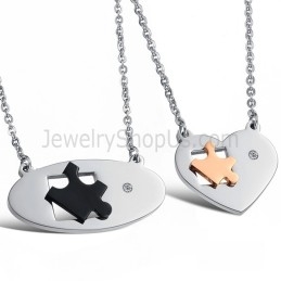 Pingentes De Titânio Com Elipse E Coração De Amantes Com Strass E Correntes Grátis C732